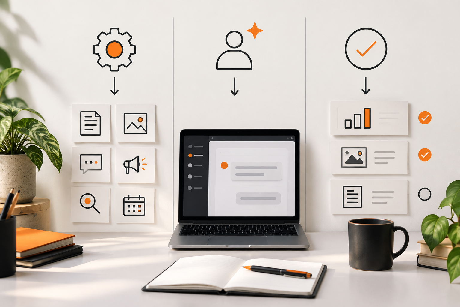 Diagrama de tareas delegables asistidas y aprobadas en marketing con IA