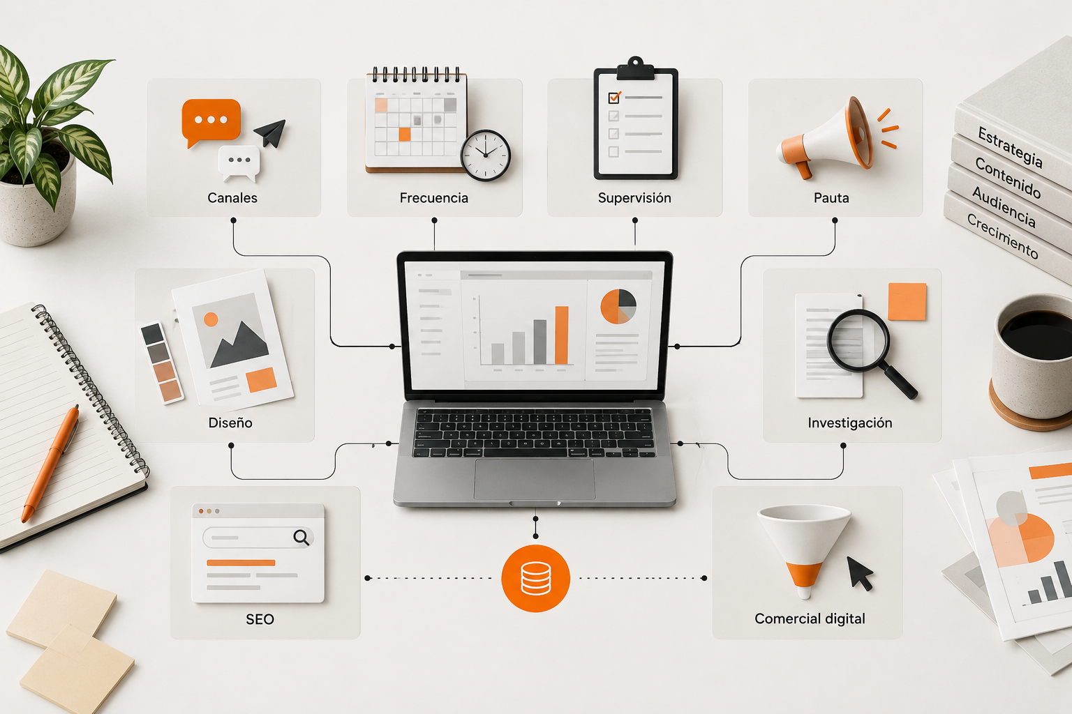 Diagrama de variables que influyen en el costo de un equipo de marketing con IA