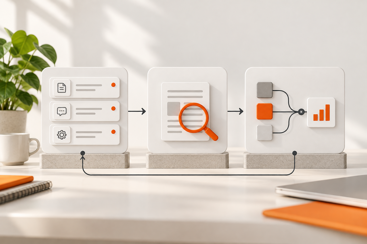 Diagrama de tareas, revisión humana y aprendizaje en un Hub de agentes de IA