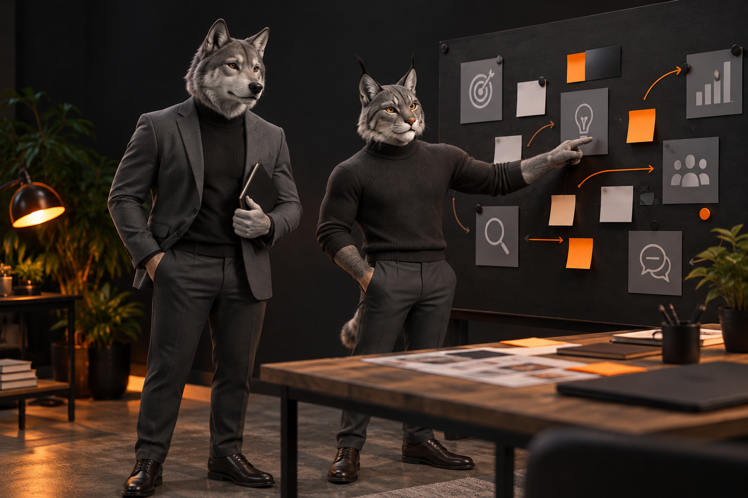 Gael y Leo revisando un flujo de trabajo para agentes de IA en marketing