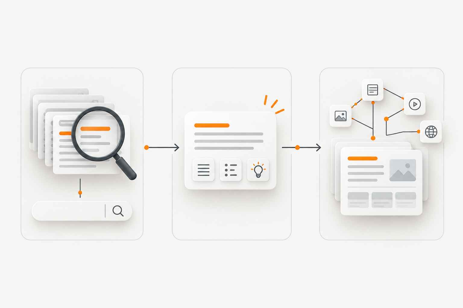 Diagrama que compara SEO, AEO y GEO como partes conectadas de una estrategia de visibilidad orgánica